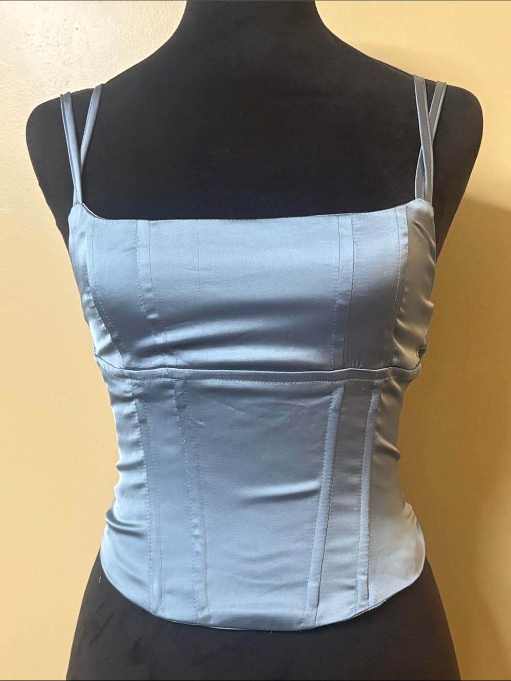 Princess Polly Light Blue Satin Square-Neck Corset Tank Top